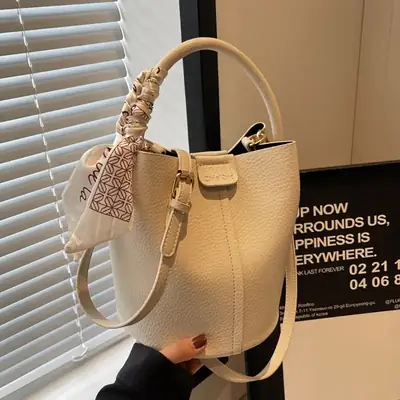 Pink Soft Leather Bucket Bag for Women