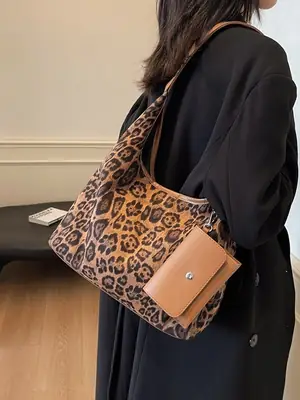 Leopard Print Large Shoulder Bag Women 2024 Winter