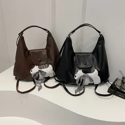 Women's Korean Style Puppy Print Shoulder Bag Brown