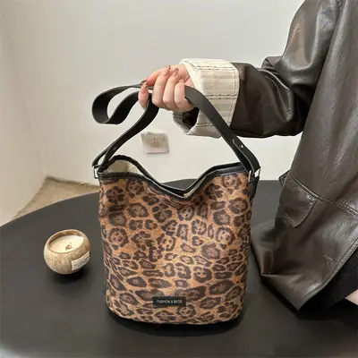 Leopard Print Matte Crossbody Bag Large Capacity 2026