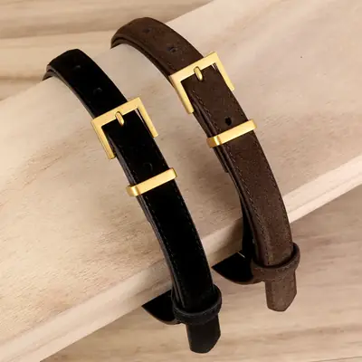 Women's Cow Velvet Belt with Gold Buckle