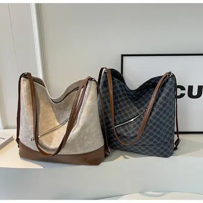 French Style Women's Grey Crossbody Tote Bag 2024