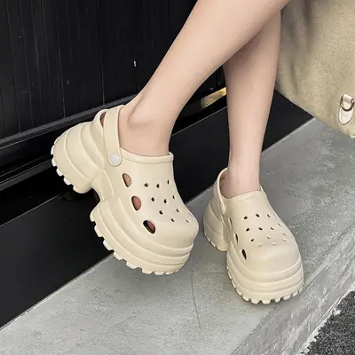 Women's Beige EVA Beach Sandals with Thick Sole