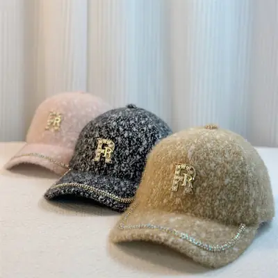 Winter Warm Cap with Rhinestone Letter Design