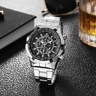 Men's Three-Eyes Quartz Watch with Gold & Black Steel Band