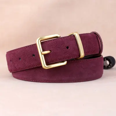 Women's Genuine Leather Matte Belt with Gold Buckle