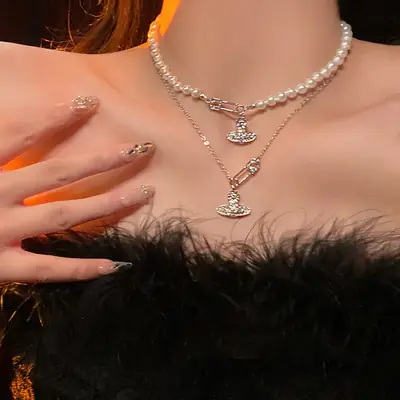 Empress Dowager Necklace with Geometric Crown & Diamond Clavicle