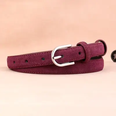 Cow Velvet Women's Belt with Silver Buckle