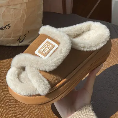 Winter Women's Black Velvet Slippers with Fleece