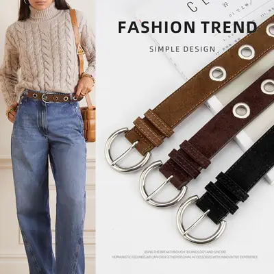Black New Punk Style Genuine Leather Belt for Women