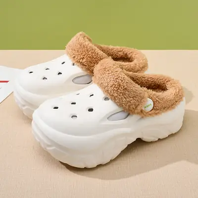 Women's Autumn Winter Fleece Lined Slippers White Thick Sole