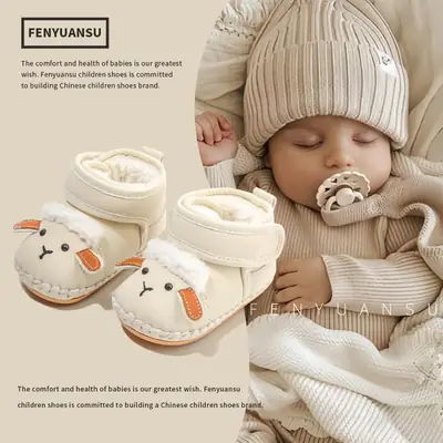 Winter Newborn Baby Cotton Shoes Warm Thickened 6-12 Months Baby Toddler Shoes Soft Sole Baby Shoes fleece-lined