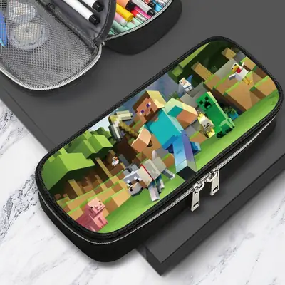 Cross-border factory wholesale my world game student large capacity pencil case stationery bag wilderness pencil case