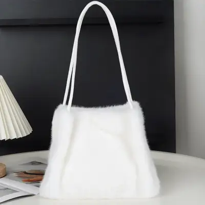 Black Plush Shoulder Bag Women Autumn Winter 2024