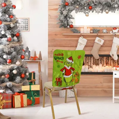 Christmas Grinch Chair Cover Green Furry Monster Decor