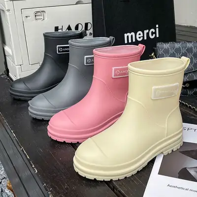 Women Pink Fleece Lined Rain Boots Non-Slip