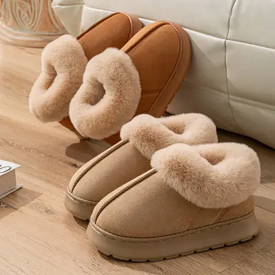 Muji Warm Plush Furry Slippers Winter Comfort