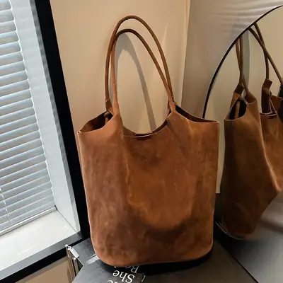 Women's Brown Suede Shoulder Bag Large Capacity 2024
