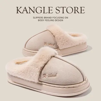 Women Cotton Plush Slippers Pink Winter Warm