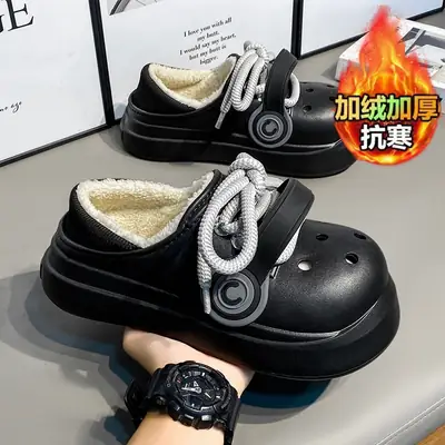 Autumn and winter super soft thick-soled hole shoes for lovers outdoor increased warm cotton shoes outdoor punk style home cotton slippers