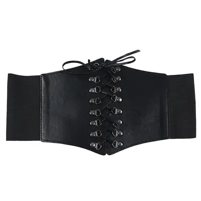 Women's Black Wide Belt Waist Cover with Metal Buckers