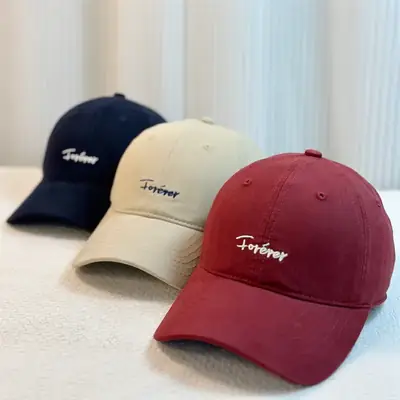 Korean-style Embroidered Baseball Cap Brown Pink