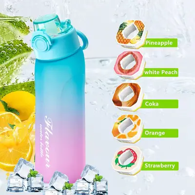 Cross-border explosions fun fruit student water bottle 0 sugar 0 card fragrance straw two-color gradient plastic water cup artifact