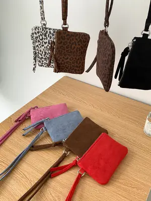 Neck-Hanging Mini Leather Coin Purse Brown