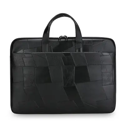 Black Cuff Leather Laptop Shoulder Bag Business Commuter