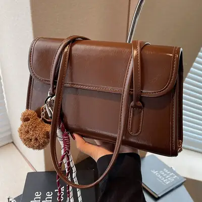 Vintage Brown Leather Shoulder Bag for Women 2024