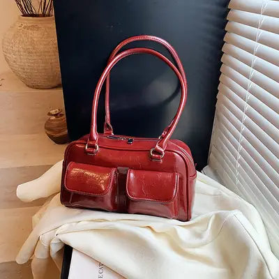 Brown Leather Shoulder Bag for Women, 2025 New Commuter, Large Capacity, Simple Fashion