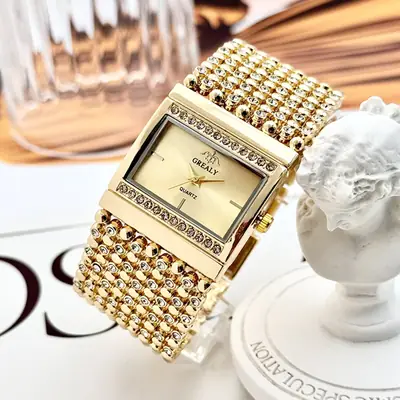 Square Diamond Encrusted Women's Quartz Watch