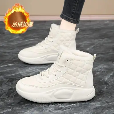Women's Black Fleece High-top Snow Boots Winter Warm