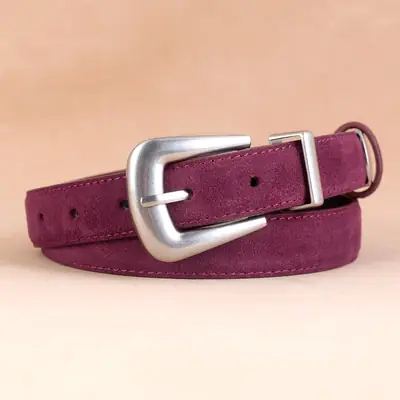 Women's Cow Velvet Belt with Pin Buckle Black Brown