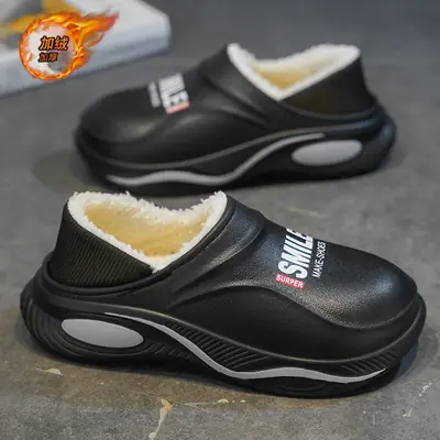Waterproof cotton slippers men's autumn and winter indoor home warm non-slip thick-soled anti-slip bag heel cotton shoes for men