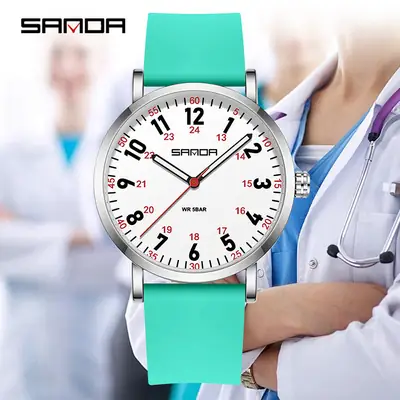 Sanda Women's Green Silicone Nursing Watch with Luminous Dial