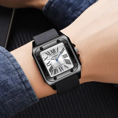 Men's Black Silicone Large Dial Quartz Watch