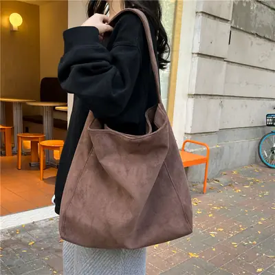 Vintage Woolen Shoulder Bag Women's Casual Large Capacity Tote