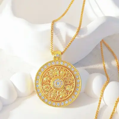 Gold Eight Treasure Compass Pendant Necklace for Women