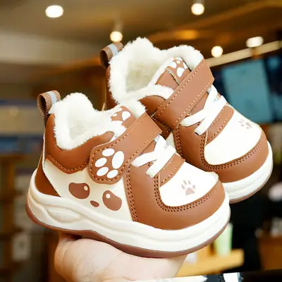 Toddler Shoes Winter fleece-lined Thickened Baby Shoes Soft Sole Non-slip Beginner Baby Shoes 1-2 Years Old Cartoon