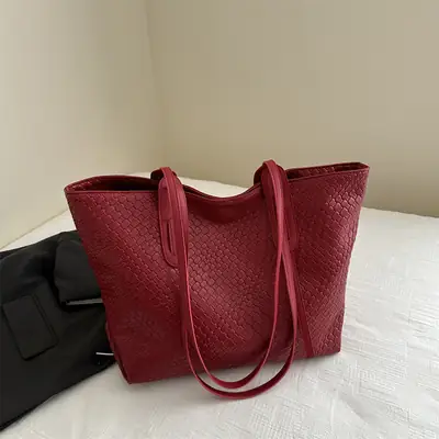 Red Vintage Woven Tote Bag Large Capacity Casual 2024