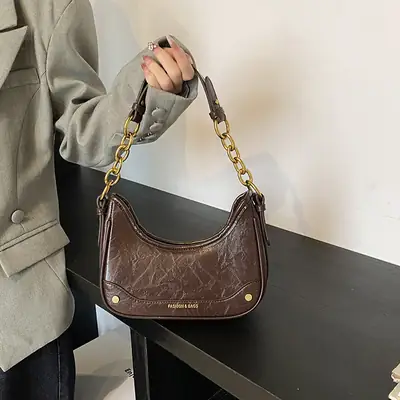 Women's Brown Croc Leather Chain Shoulder Bag