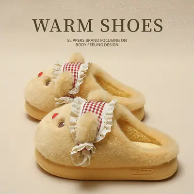 Soft Bear Cotton Slippers for Women Autumn Winter Warm