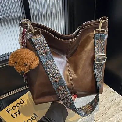 Women's Wax Leather Large Bag with Crossbody Strap