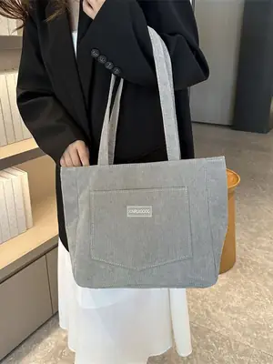 Women's Grey Corduroy Tote Bag Large Capacity 2024