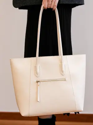 Women Large Capacity Tote Bag Beige Shoulder Crossbody Handbag