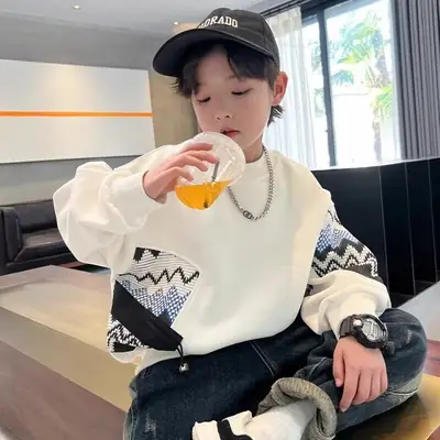 Autumn Boys Sweatshirt Black White Pattern 2025