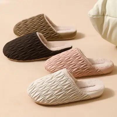 Women Wool Plush Slippers Winter Warm Non-Slip