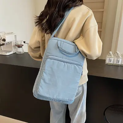 Pink Nylon Shoulder Bag for Women Large Capacity Commuter