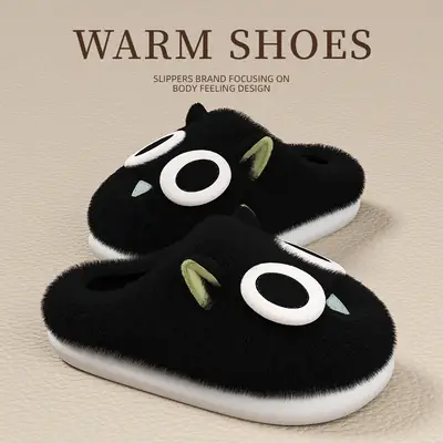 Cartoon cute cute cotton slippers women's autumn and winter indoor home non-slip plush padded warm cotton slippers men's wholesale